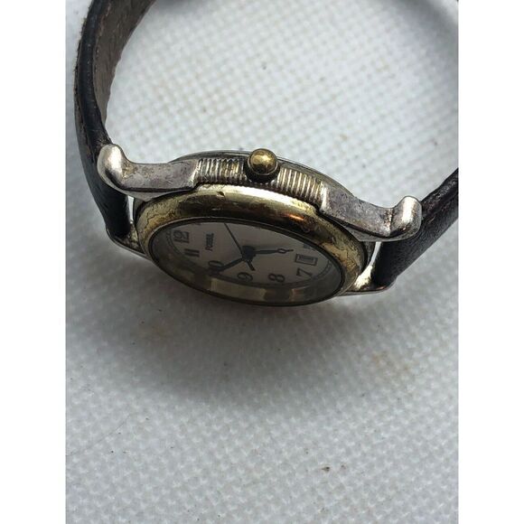 Fossil EC8738 Unisex Brown Leather Analog Beige Dial Quartz Wrist Watch XR70 - Picture 6 of 9